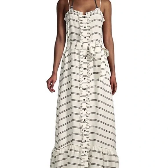 chinese dress ladies Lisa Marie Fernandez Womens Pastel Mut Striped Gauze Poet Striped Linen-Blend Maxi Dress 2